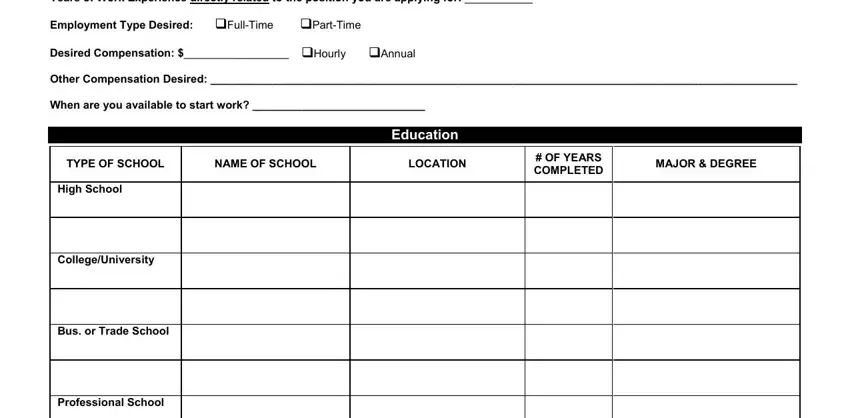 Entering details in hvac employment step 2