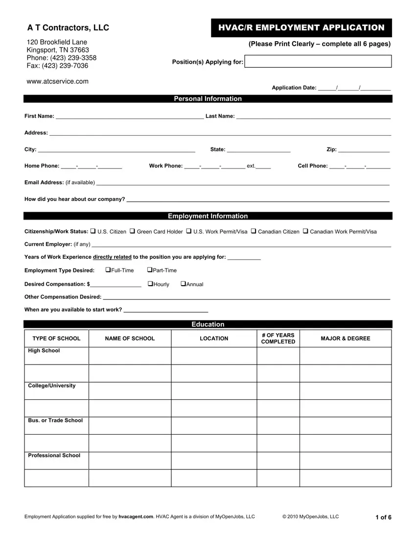 Hvac Job Application first page preview