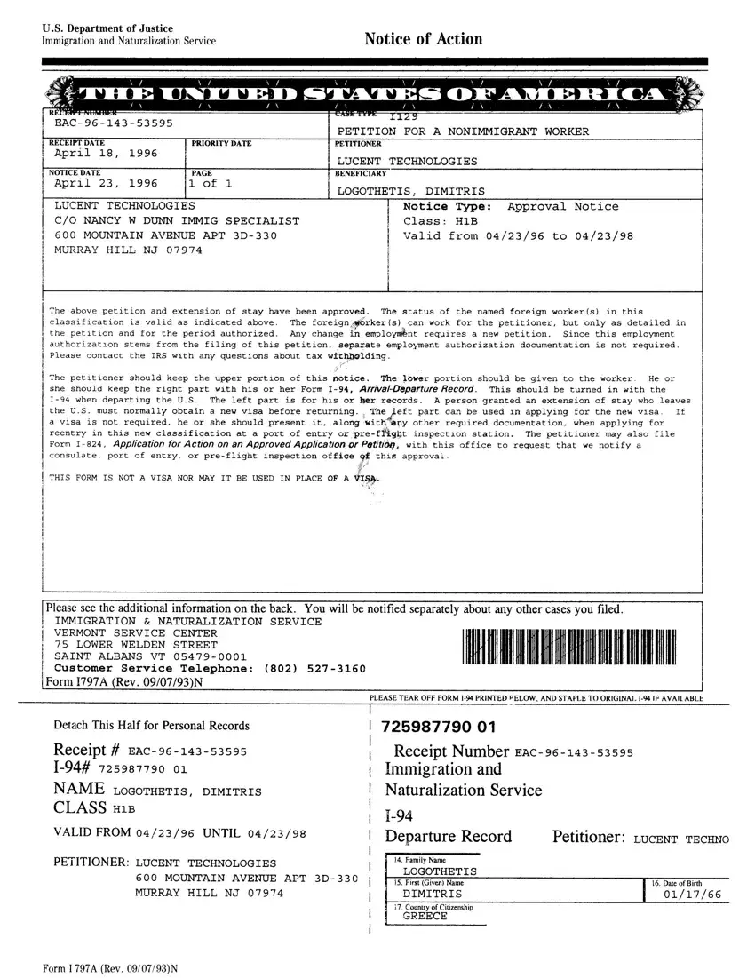 I 797A Form first page preview