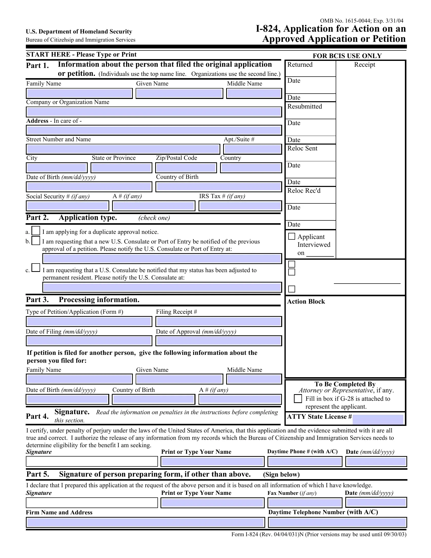 I 824 Form Fill Out Printable PDF Forms Online