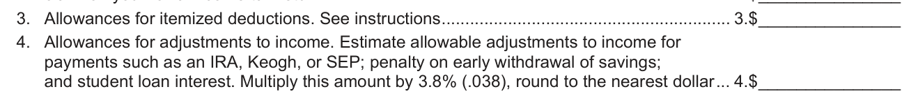 IA W-4 example filled out, allowances for itemized deductions and adjustments to income