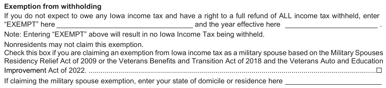 IA W-4 example filled out, exemption from withholding