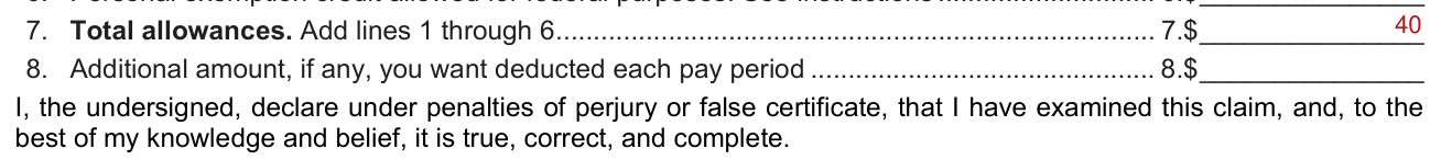 IA W-4 example filled out, total allowances and additional amount
