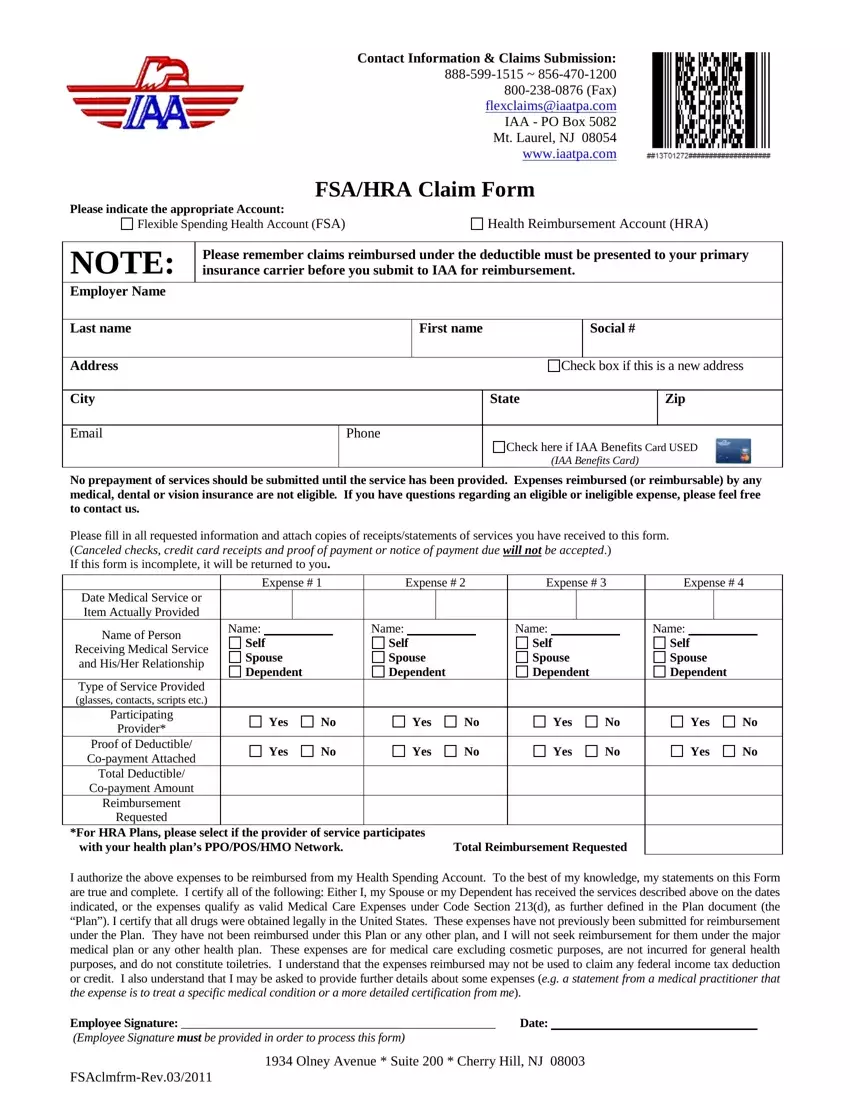 Iaa Fsa Hra Claim Form first page preview