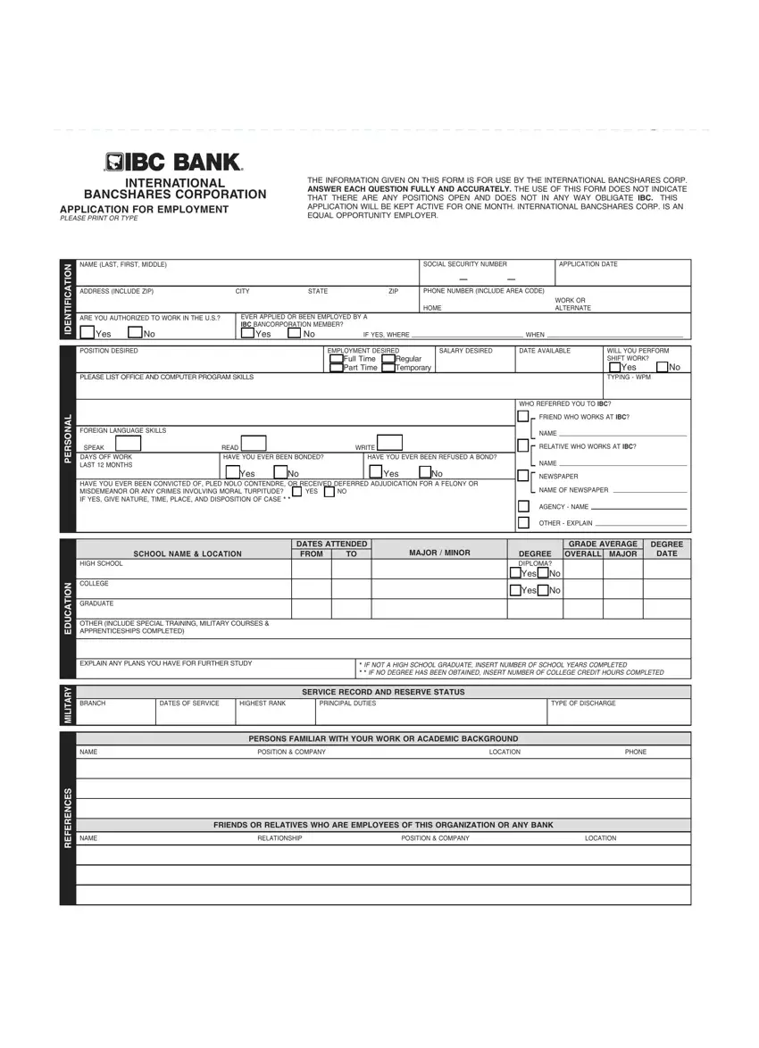 Ibc Bank Job Application first page preview