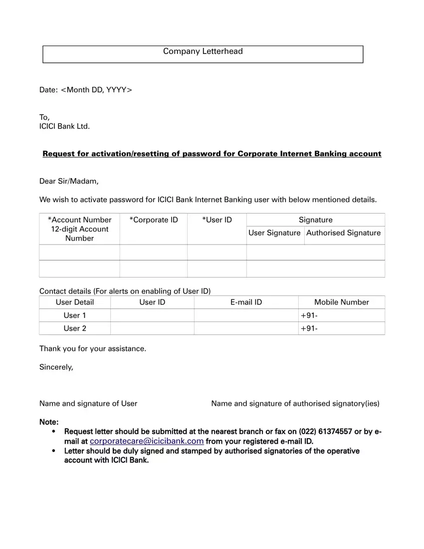 Icici Bank Letterhead Format first page preview