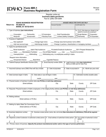 Idaho Business Registration Form Preview