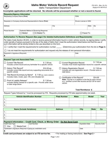 Idaho Itd 3374 Form Preview