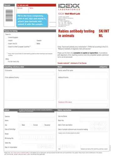 Idexx Rabies Test Form Preview