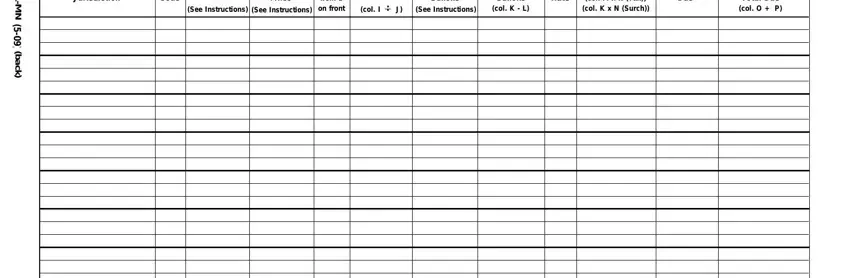 Ifta 101Mn Form Jurisdiction, Rate Code, Total IFTA Miles, See Instructions, Taxable Miles See Instructions, MPG from E on front, K Taxable Gallons, col I J, Tax Paid Gallons See Instructions, Net Taxable Gallons col K  L, Tax Rate, Tax Credit Due col M x N Tax col K, Interest Due, Total Due col O  P, and I F T A      M N blanks to insert