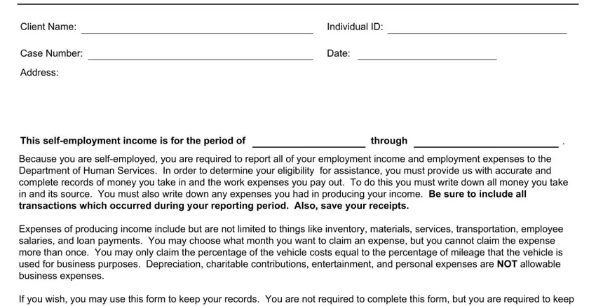 portion of empty spaces in self employment form dhs