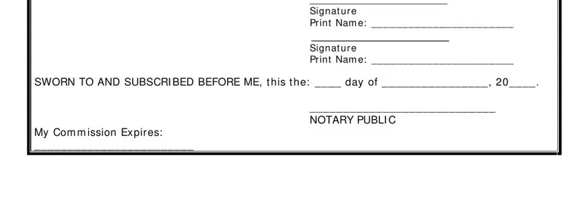 illinois boat title transfer Signat ure Print Nam e   Signat, SWORN TO AND SUBSCRI BED BEFORE ME, My Com m ission Expires, and NOTARY PUBLI C fields to fill