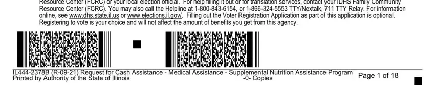 form il444 23788 This application must be filed, ILB R Request for Cash Assistance, Copies, and Page  of fields to insert