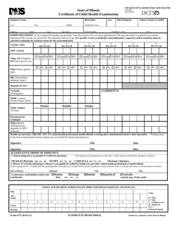 Illinois Child Health Examination Form Preview