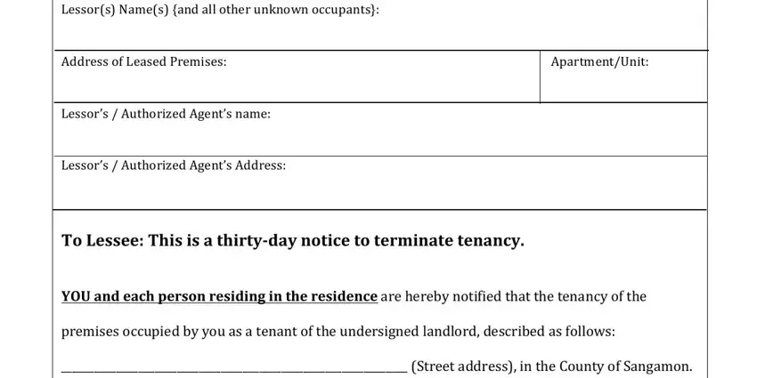 part 1 to filling in 5 day notice to vacate