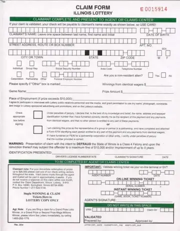 Illinois Lottery Claim Form Preview