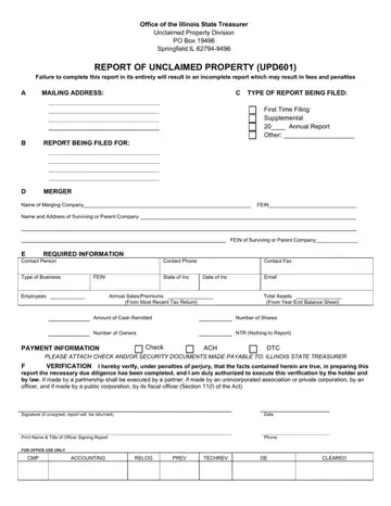 Illinois Unclaimed Property Reporting Form Preview