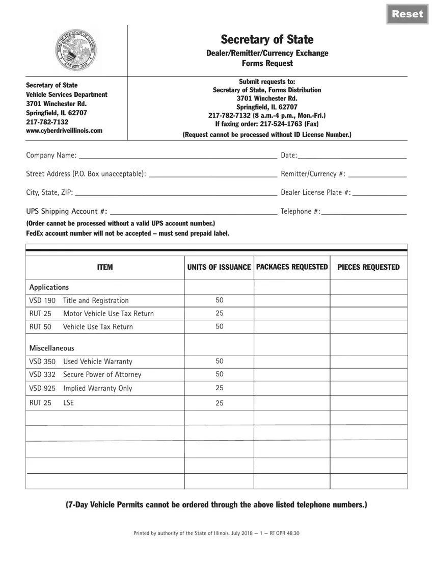 Illinois Vsd 190 Form first page preview