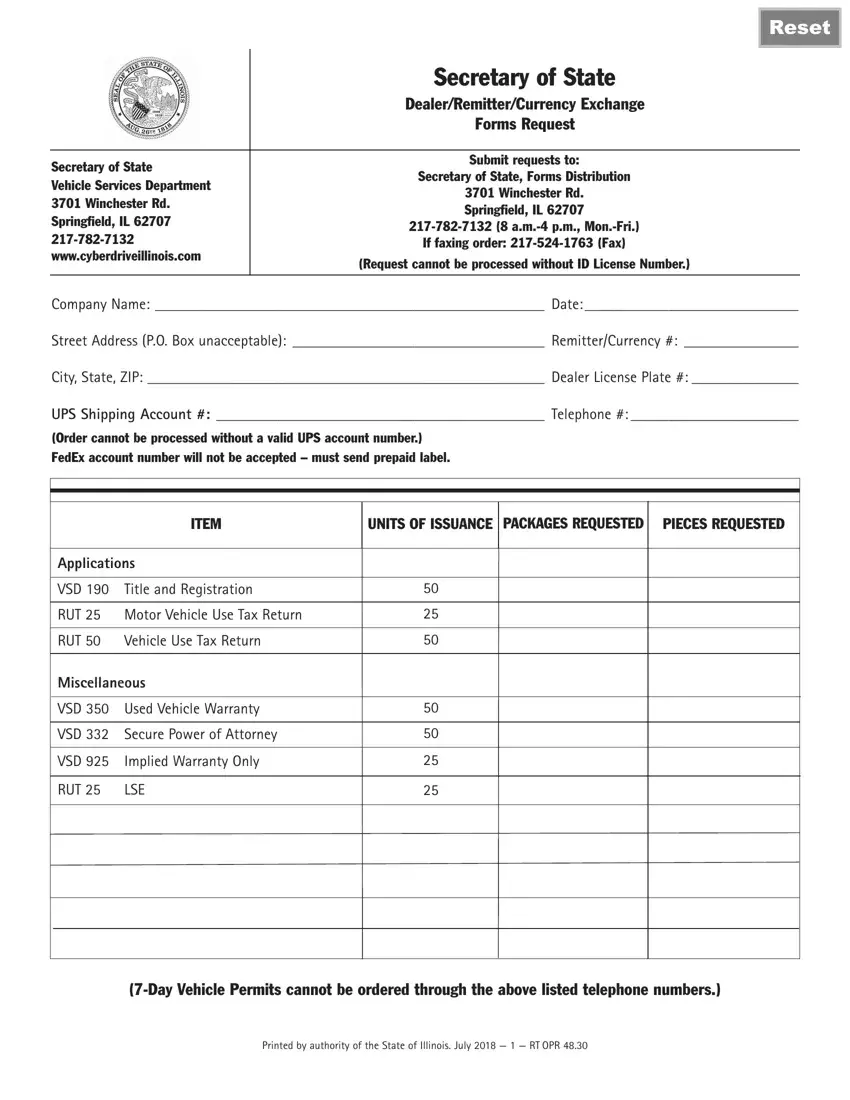 Illinois VSD 190 Form Fill Out Printable PDF Forms Online