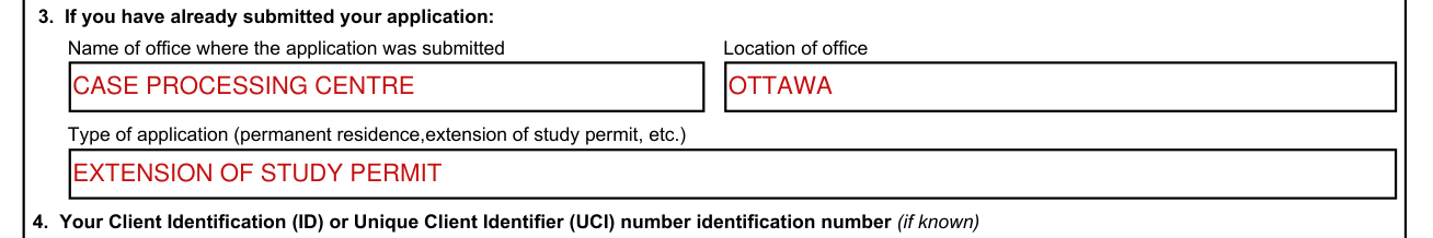 Form IMM 5475 example filled out, if you have already submitted your application