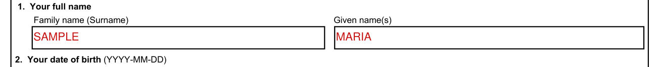 Form IMM 5475 example filled out, your full name
