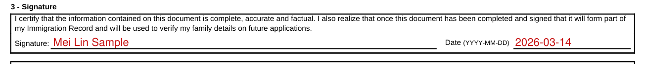 Imm 5562 example filled out, signature