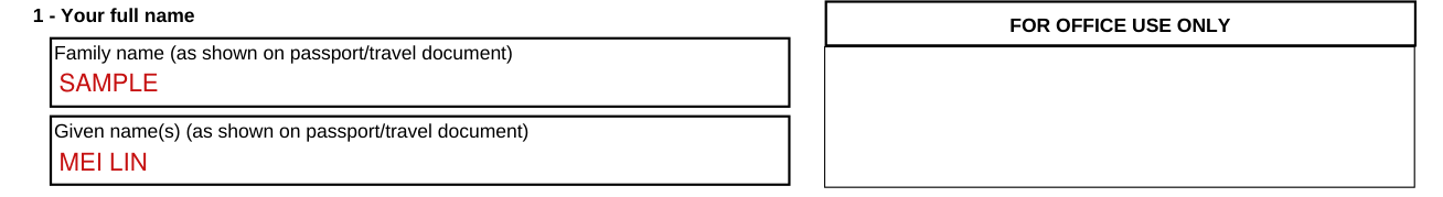 Imm 5562 example filled out, your full name