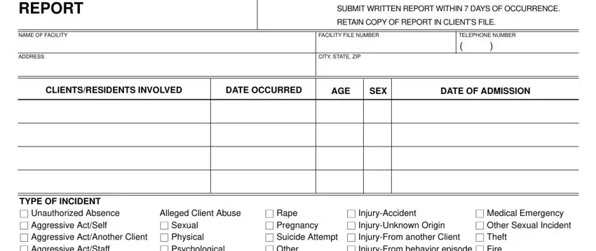 portion of empty spaces in unusual incident report form california