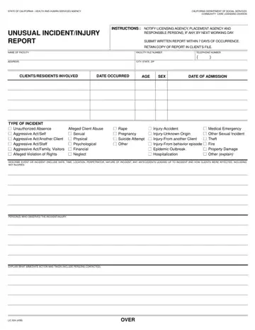 Incident Report LIC 624 Form Preview