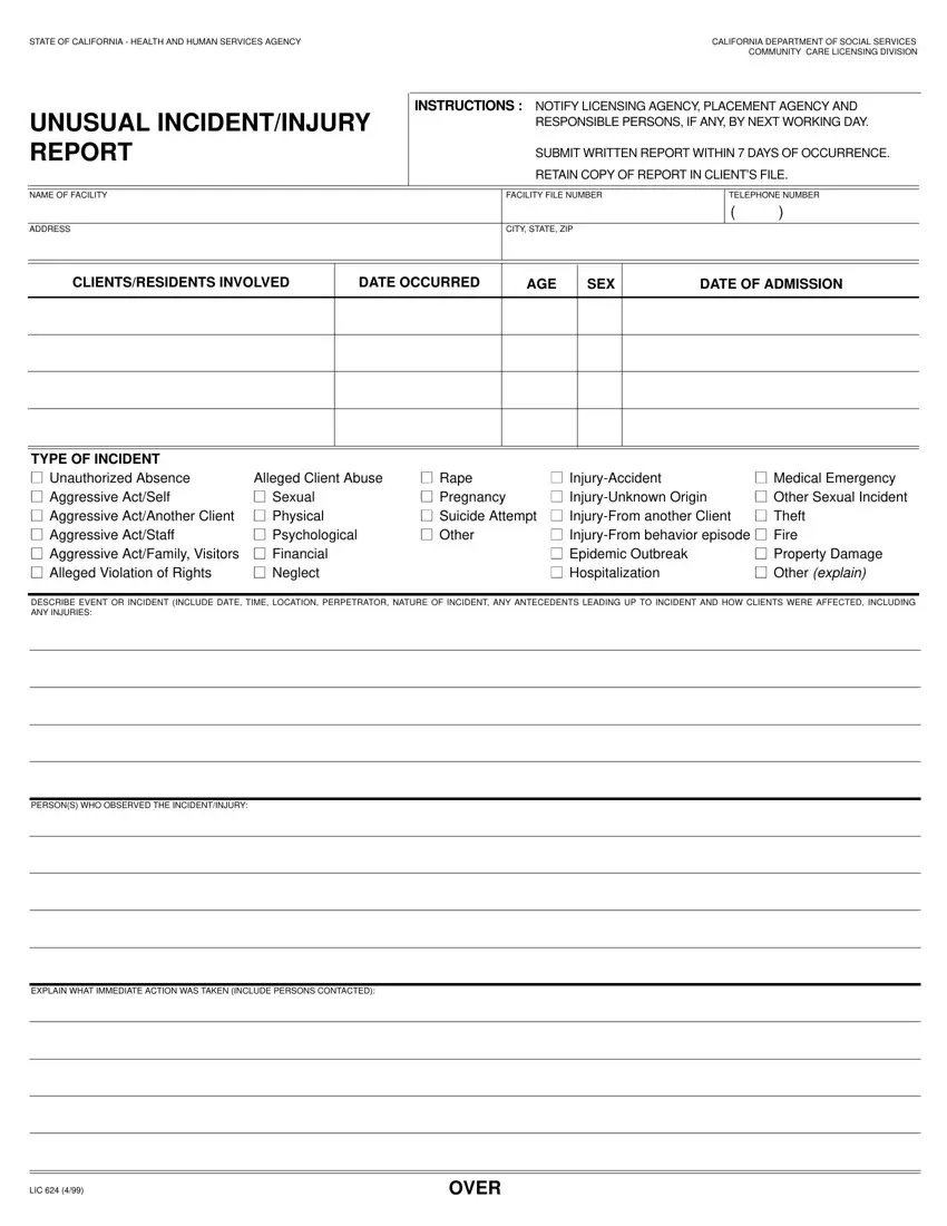 Incident Report Lic 624 Form first page preview