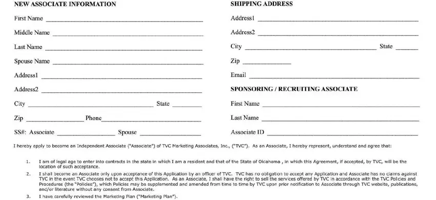 portion of blanks in independent associate agreement form