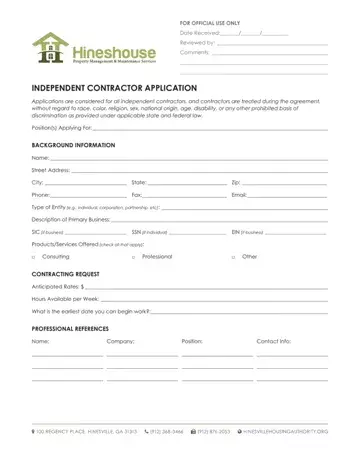Independent Contractor Application Preview