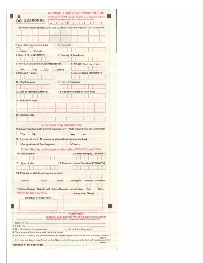 India Form Immigration Fill Out Printable PDF Forms Online
