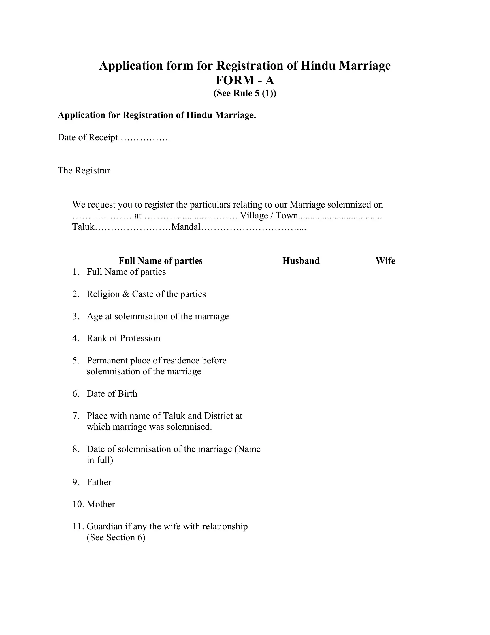 application-form-for-registration-of-hindu-marriage-form-a-at-pdf