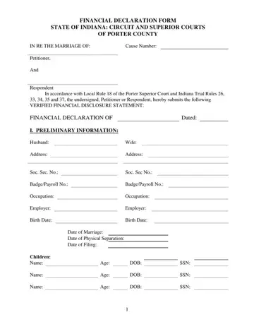 Indiana Financial Form Preview
