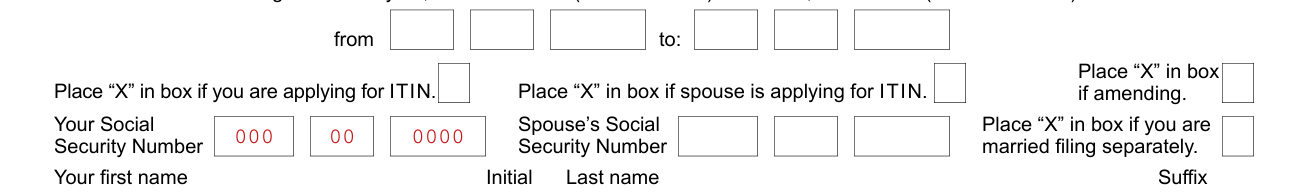 Form IT-40 example filled out, fiscal year, amending, IT IN, married filing separately and Social Security Number