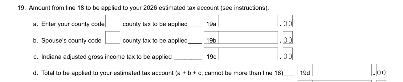 Form IT-40 example filled out, line 19, estimated tax account