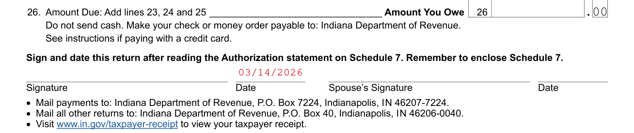 Form IT-40 example filled out, signature and Date