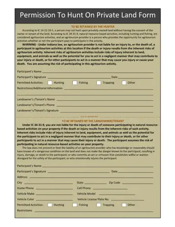 Indiana Hunting Permission Form Preview