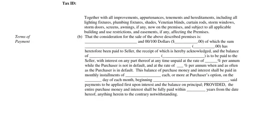 land contract Tax ID, Terms of Payment, Together with all improvements, b That the consideration for the, and and  Dollars  of which the sum blanks to fill