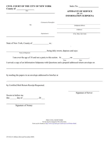 Information Subpoena Form Preview