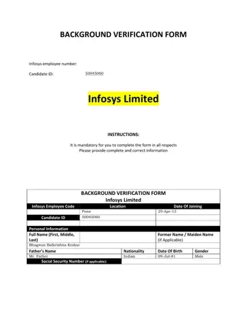 Infosys Verification Form Preview