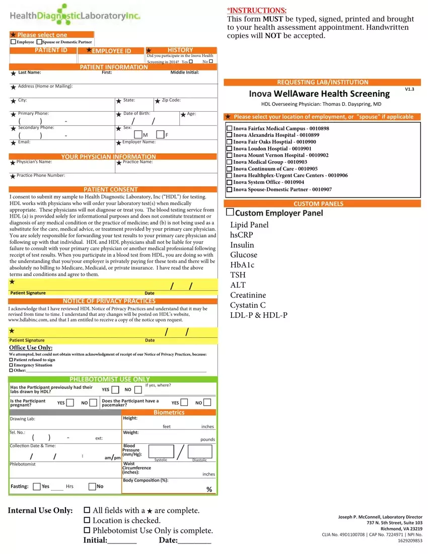 Inova Health Screening first page preview