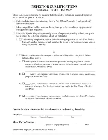 Inspection Qualifications Certification Form Preview