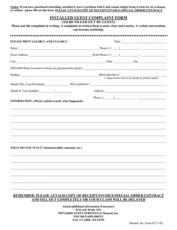 Installed Complaint Form Preview