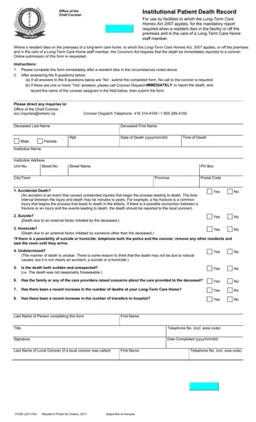 Institutional Patient Death Record Form Preview