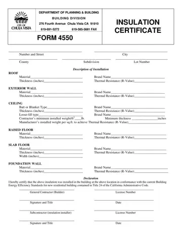 Insulation Certificate Form Preview