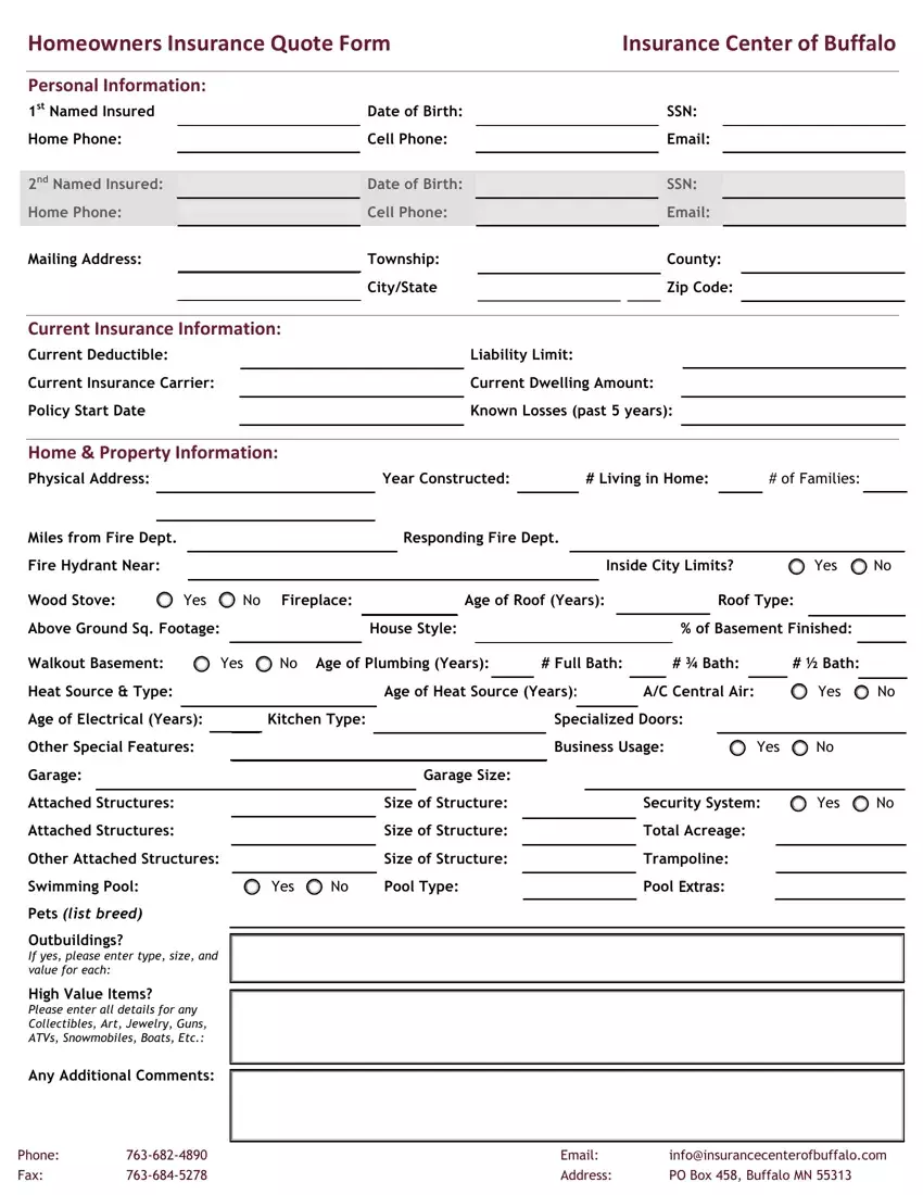 Insurance Quote Form first page preview