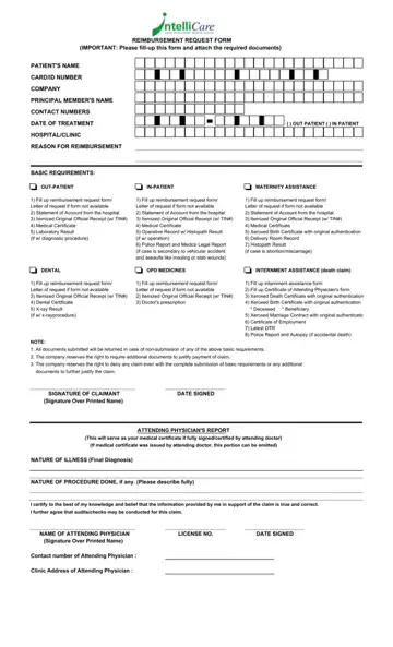 Intellicare Reimbursement Form Preview