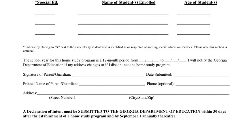 declaration of intent to homeschool empty fields to fill out